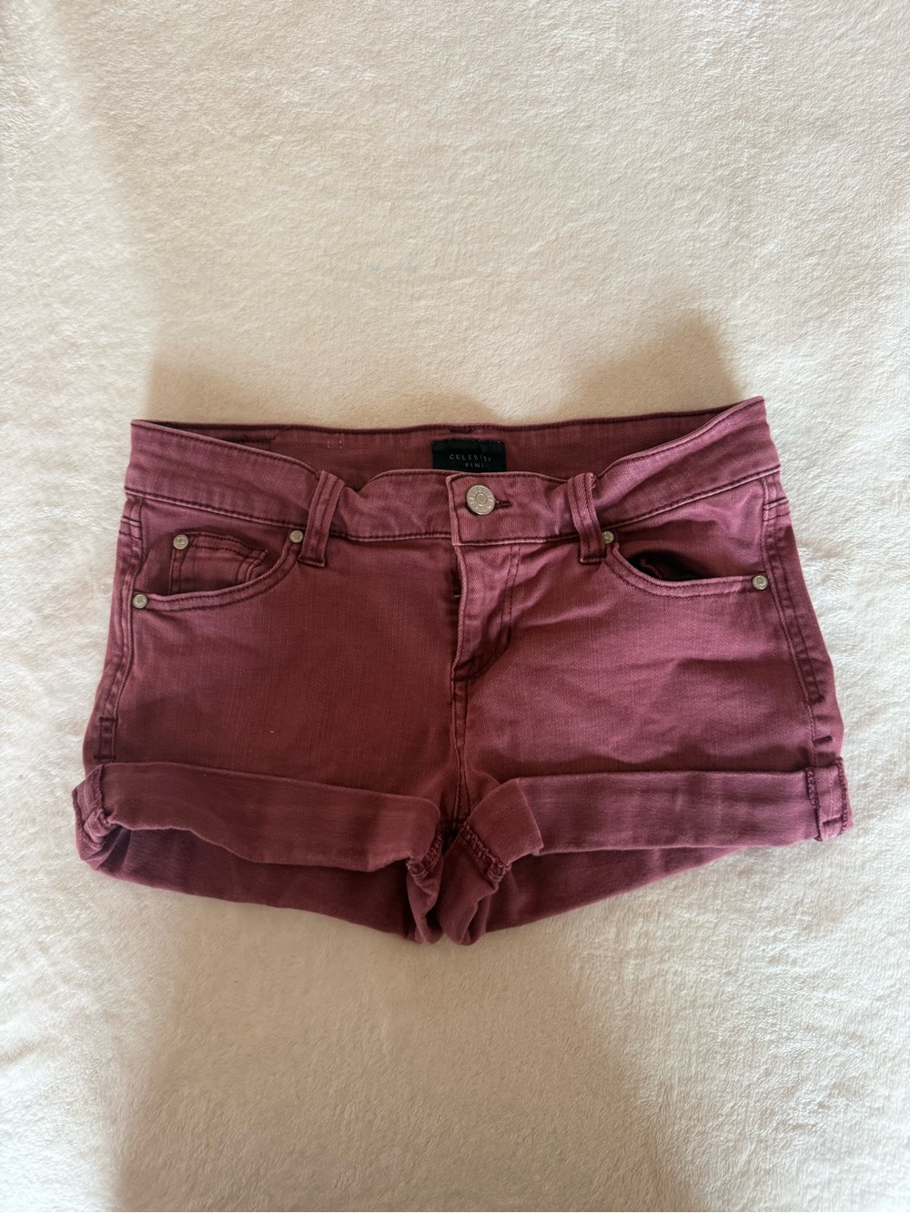 Celebrity Pink Wine Roll-Cuff Denim Shorts